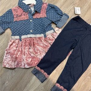 toddler two piece denim set pink and lace